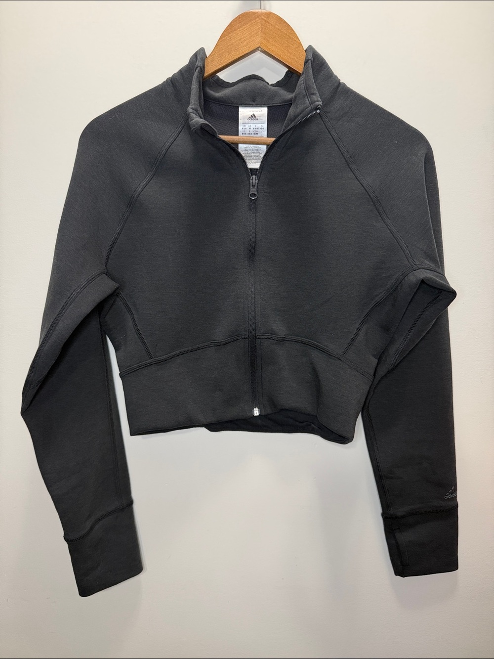 adidas Black Cropped Full-Zip Bomber Jacket Size M 18x21